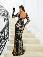 Open Back Long Sleeve Mermaid Black Dress